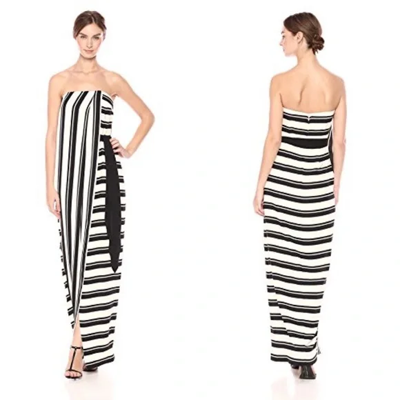 300 Halston Heritage Black & White Strapless Striped Gown NWT - Picture 4 of 15